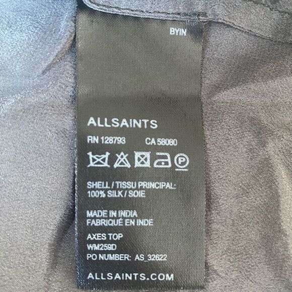 All Saints Axes Silk Blouse Hand Embellished Beaded Sz 4 Urban Designer Luxury - Picture 7 of 9